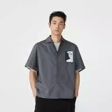 速写 人像印花宽松工装短袖衬衫 男女同款