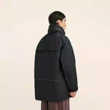 速写 中长款长袖拉链简约户外通勤保暖纯色舒适羽绒服 男款 本黑