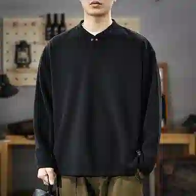 遨宇 秋季美式经典复古潮牌极简风轻奢高级感亨利领潮流男宽松套头休闲户外长袖通勤百搭外套卫衣 男款