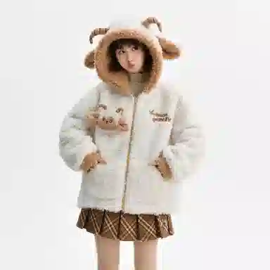 森女部落 羚羊公主原创可爱小羊软糯萌趣立体玩偶保暖卫衣 女款 米白色