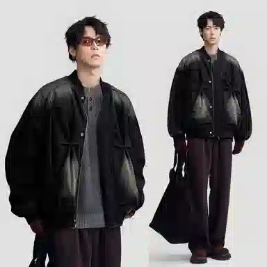 HERBEL Vintage Pleated Down Baseball Jacket Men