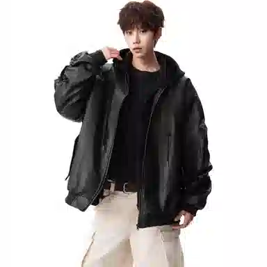 DEAR BETSY PU Leather Hoodie Jacket