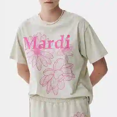 MARDI MERCREDI TSHIRT TRIPLE FLOWER_OATMEAL PINK SS25T