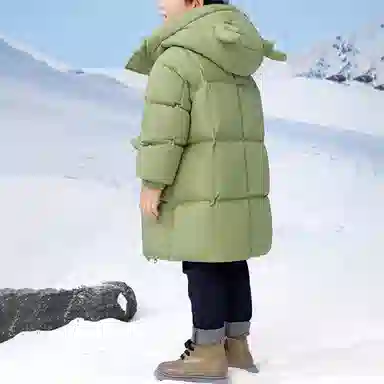 鸭鸭 防风保暖宽松中长款连帽加厚鸭绒羽绒服 中小童