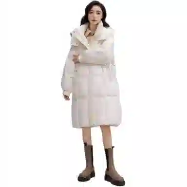 鸭鸭 纯色连帽口袋中长款休闲长袖羽绒服 女款