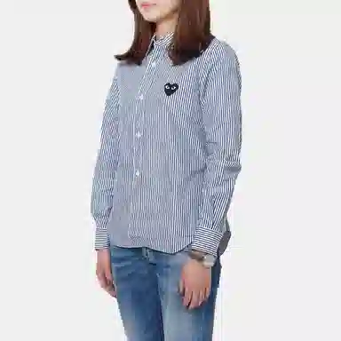 CDG Play Striped Black Heart Long Sleeve Shirt
