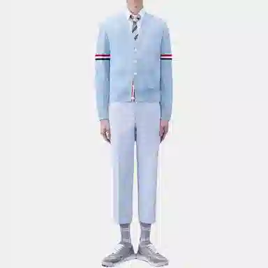 THOM BROWNE Wool Relaxed V-Neck Armband Cardigan V