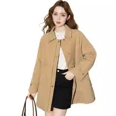 法文箱子 简约翻领中长款长袖风衣 女款
