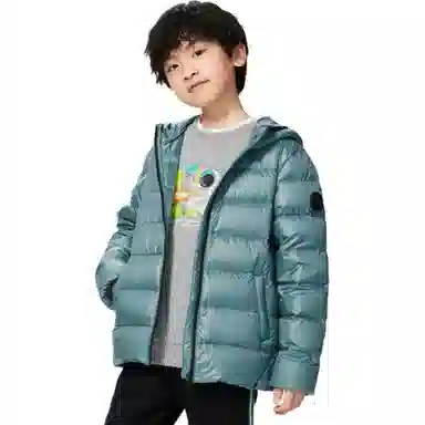 李宁儿童 童装 运动生活系列 纯色拉链连帽羽绒服 男童女童 绿色