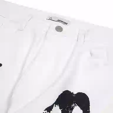 虫小绿 美式高街潮牌手掌印花宽松百搭柔软舒适休闲拖地直筒裤牛仔裤 男女同款