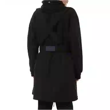 EMPORIO ARMANI Crinkle Nylon Water Repellent Trench Coat With Hood And Crossover Belt