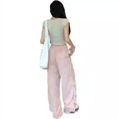 黛尔佳人 抽绳设计高腰显瘦阔腿工装裤 女款