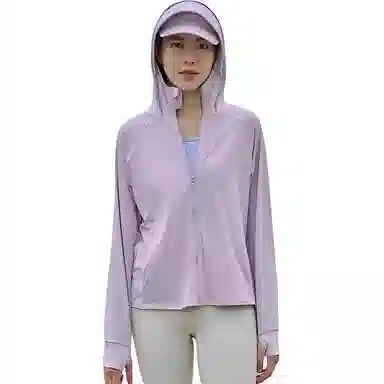 探路者 纯色拉链连帽透气防紫外线防晒服 女款 薄藤紫