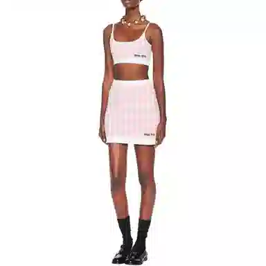Miu Miu FW22 Houndstooth Skirt Pink