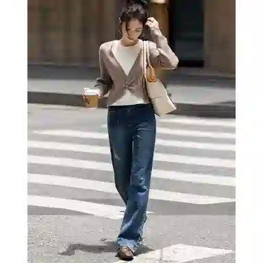 【dme】 假两件拼色落肩袖长袖针织衫 女款 蜜驼色