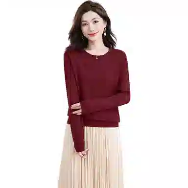 恒源祥 圆领舒适时尚纯色简约休闲长袖针织衫 女款