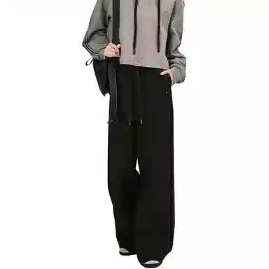 美洋 纯色高腰阔腿系带休闲裤 女款 黑色