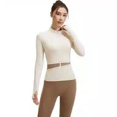 欧迪芬  欧若风蜜桃拼色三件套裸感无缝外套免穿胸垫文胸背心瑜伽裤速干跑步健身服套装出游运动普拉提臀高腰高弹力显瘦  瑜伽套装  女款