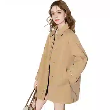 法文箱子 简约翻领中长款长袖风衣 女款