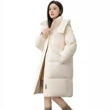 鸭鸭 纯色连帽简约加厚中长款羽绒服 女款