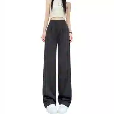 缪斯的诱惑 提花阔腿薄款绣花休闲高腰垂感黑色西装裤 女款