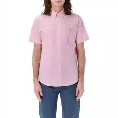 Polo Ralph Lauren Striped Pony Logo Linen Shirt Pink