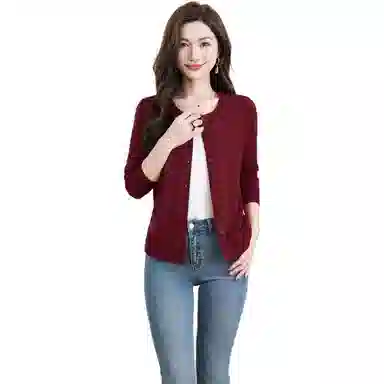 恒源祥 圆领开衫纯色薄款长袖针织衫 女款