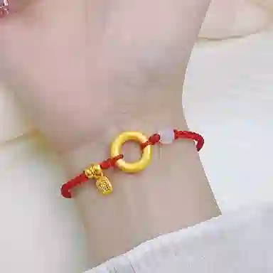 倾爱 平安福手绳转运珠个性精致 足金 黄金手链 男女同款情侣款