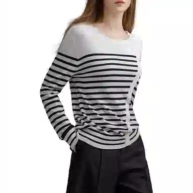 【dme】 舒适气质条纹圆领休闲慵懒套头针织衫 女款 米白