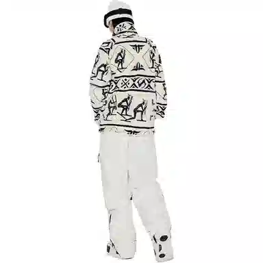 中国李宁 阿勒泰岩画元素开衫摇粒绒卫衣 男女同款 淡古黄满印