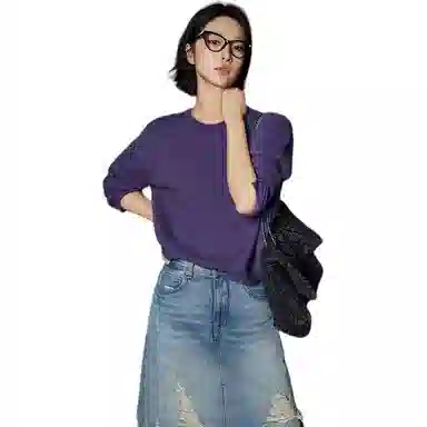 美洋 绵羊毛混纺圆领卷边毛衣 女款