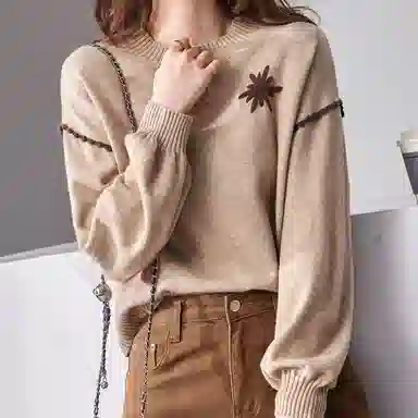 【dme】 纯色圆领长袖针织衫 女款 杏色