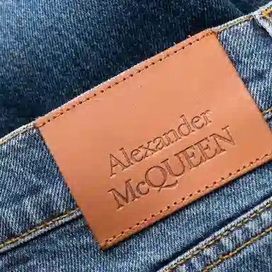 Alexander McQueen SS23 Distressed Patchwork Straight Jeans Blue