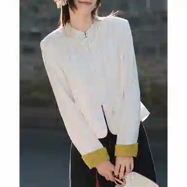 【dme】 立领纯色休闲复古长袖衬衫 女款 米白