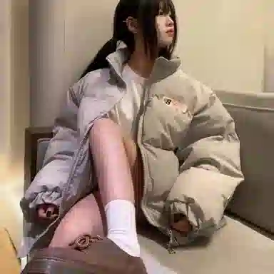 寻星记 美式复古风字母印花立领加厚宽松面包服女冬季小众设计感小个子专属棉服 男女同款