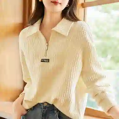 【dme】 翻领套头宽松无帽卫衣 女款 米白