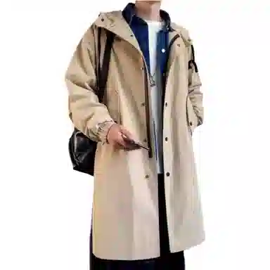 哲源 英伦高级感纯色常规长袖连帽大衣 男款
