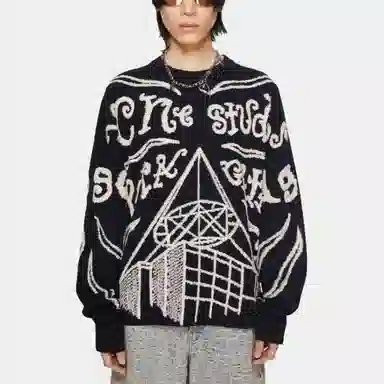 Acne Studios Crew Neck Printed Knit Sweater Black