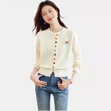 曲韩 拼色短款长袖针织衫 女款