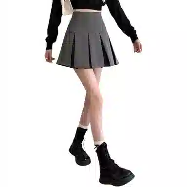 轻迎 高腰百褶裙显瘦美式学院风半身裙休闲短裙 女款