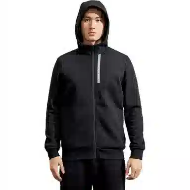 特步 综训系列 休闲连帽长袖夹克外套 男款 正黑色