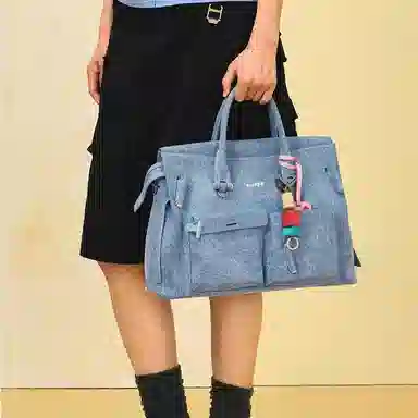 Guliangjiji Building Block Laptop Bag Denim Large Tote Unisex