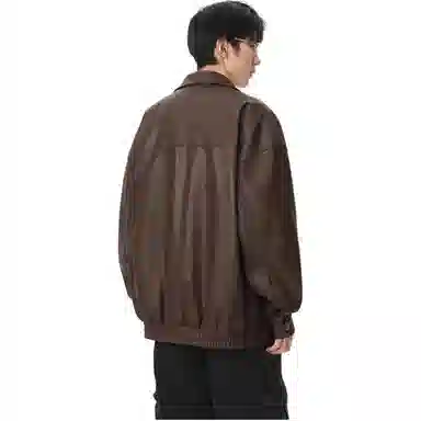 颂希尔 美式痞帅外套高级感防水翻领工装夹克潮牌设计感宽松秋冬季防风复古骑行服皮衣 男女同款