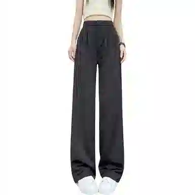 缪斯的诱惑 提花阔腿薄款绣花休闲高腰垂感黑色西装裤 女款