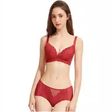 都市丽人 小胸聚拢显手掌杯透气内衣裤套装 女款 酒红