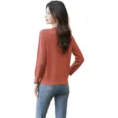 恒源祥 纯色百搭圆领宽松休闲长袖针织衫 女款