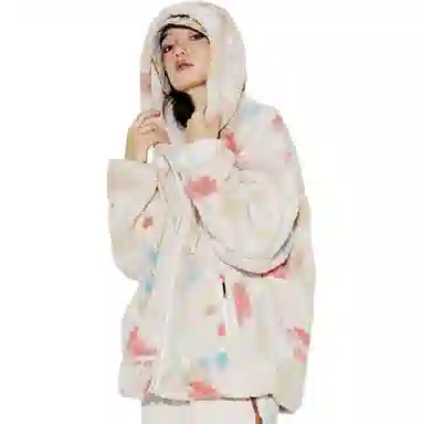 中国李宁 趋势系列 满印拉链连帽宽松摇粒绒卫衣 男女同款 燕麦灰提花