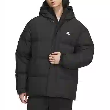 adidas Letter Print Down Hoodie Black