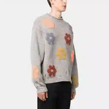 Acne Studios Floral Embroidered Crewneck Sweater Gray