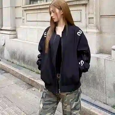 虫小绿 美式复古个性百搭嘻哈飞行员工装夹克 男女同款